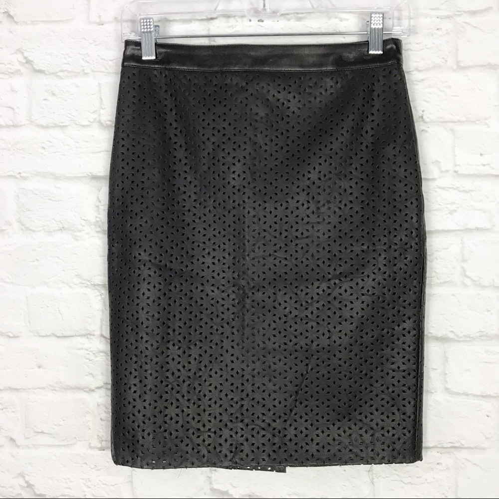 Ann Taylor Laser Cut Vegan Leather Pencil Skirt 0P - Picture 1 of 6
